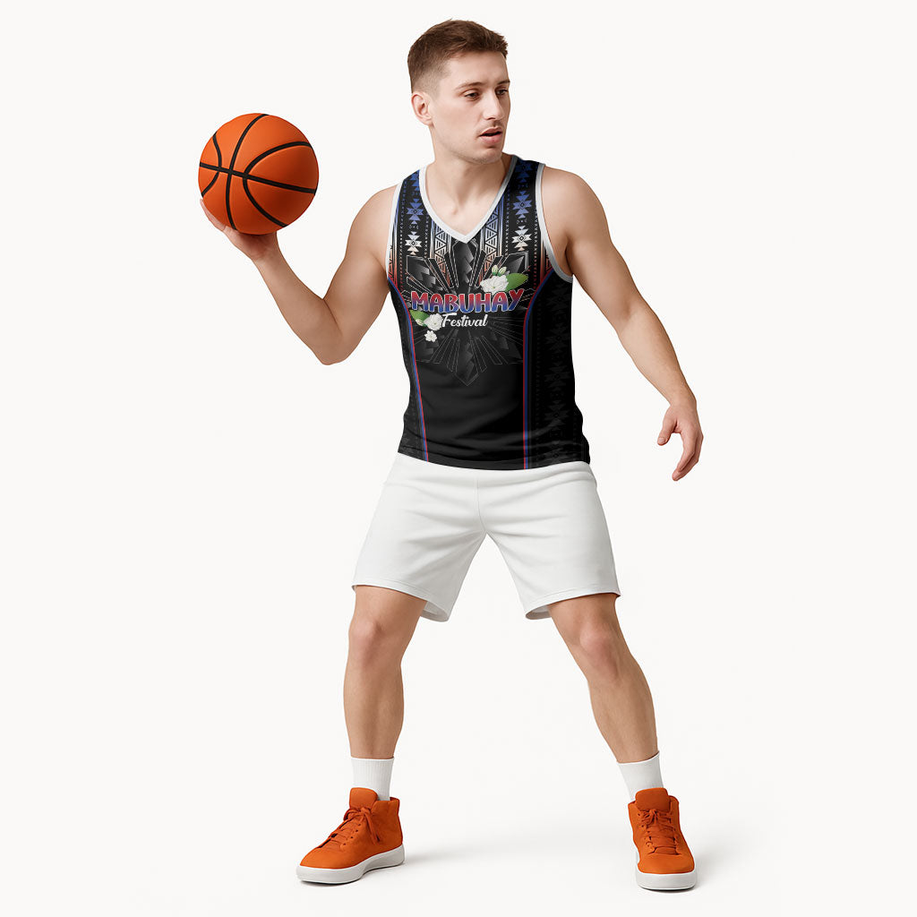 Mabuhay Philippines Festival Basketball Jersey Filipino Map Sampaguita Igorot Pattern LT14 - Polynesian Pride