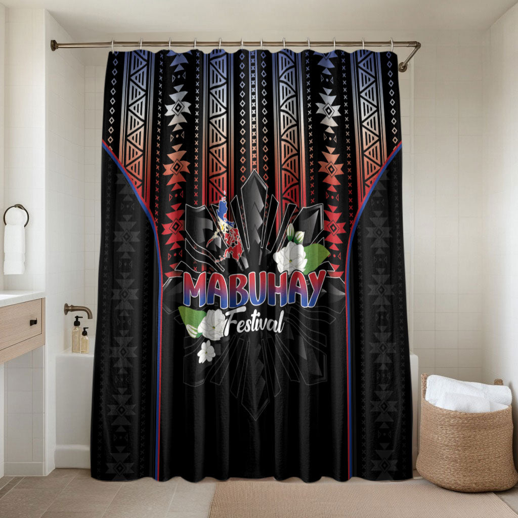 Mabuhay Philippines Festival Bathroom Set Filipino Map Sampaguita Igorot Pattern LT14 Shower Curtain Only Black - Polynesian Pride