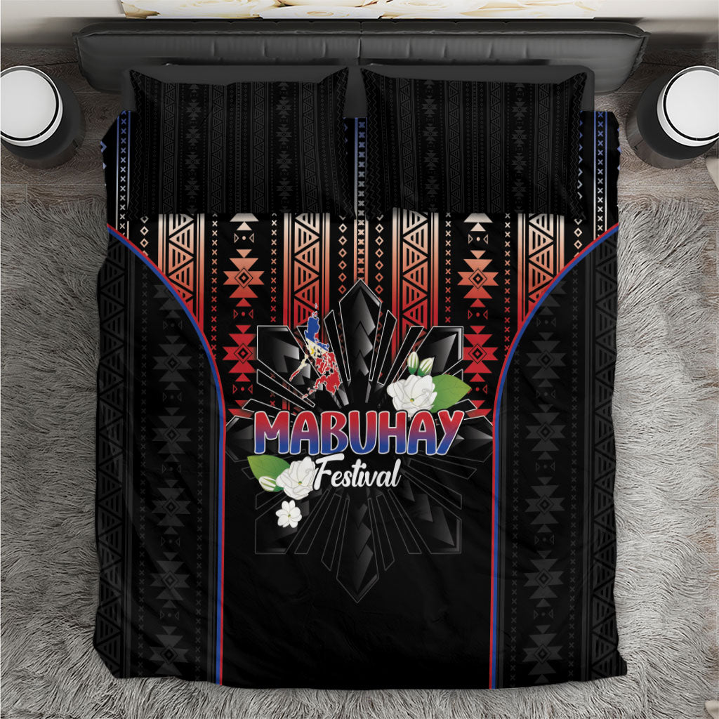 Mabuhay Philippines Festival Bedding Set Filipino Map Sampaguita Igorot Pattern LT14 Black - Polynesian Pride