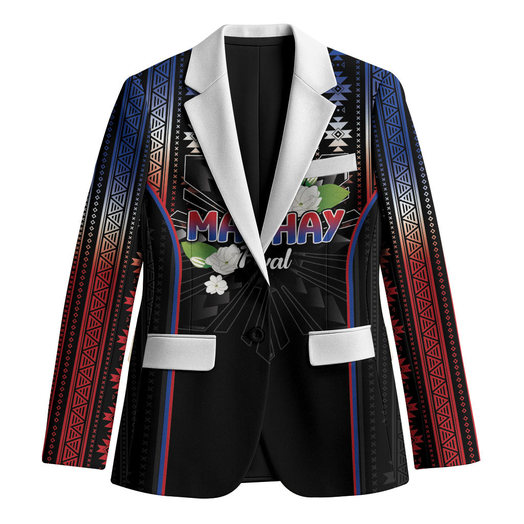 Mabuhay Philippines Festival Blazer Filipino Map Sampaguita Igorot Pattern LT14 Unisex Black - Polynesian Pride