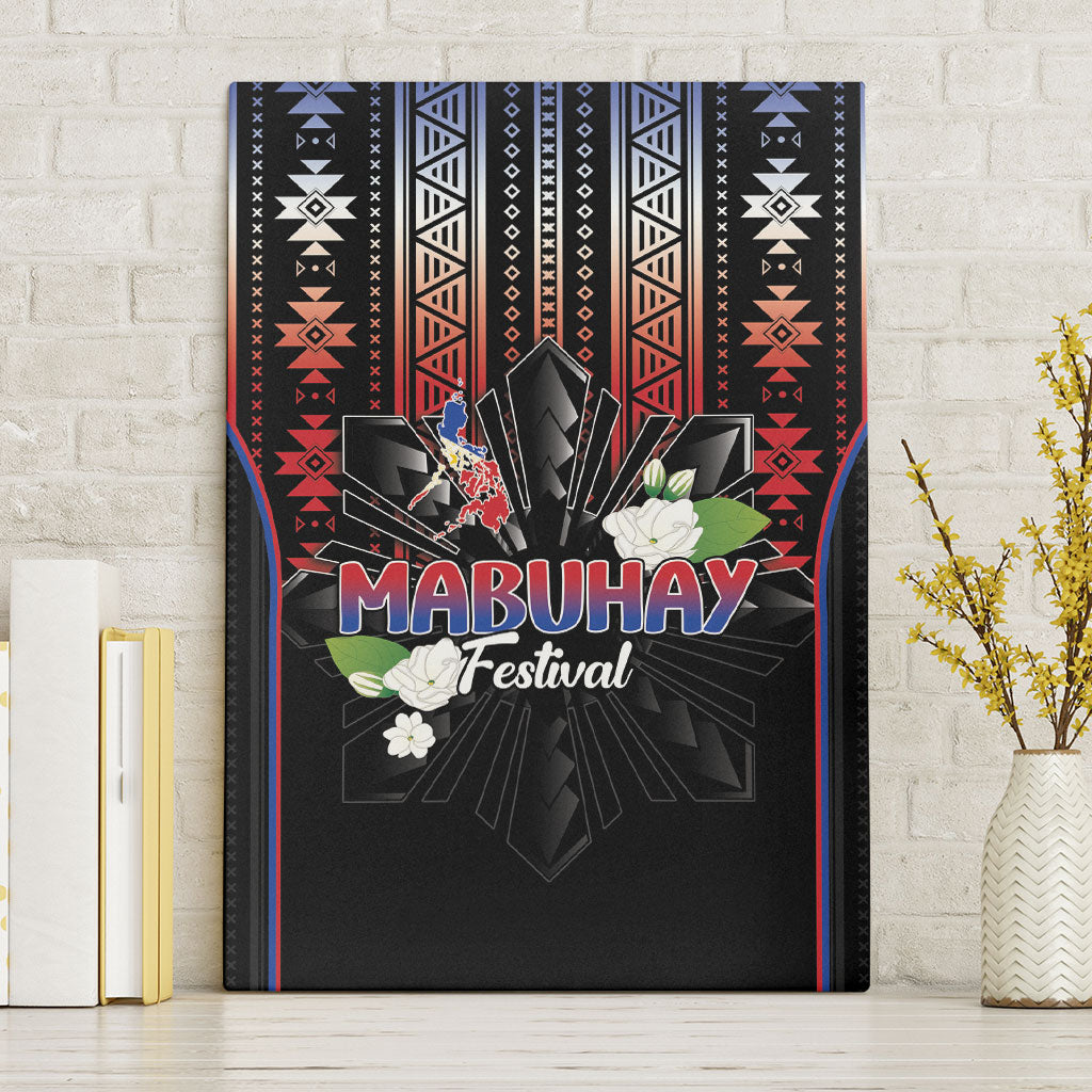 Mabuhay Philippines Festival Canvas Wall Art Filipino Map Sampaguita Igorot Pattern LT14 Without Frame Black - Polynesian Pride