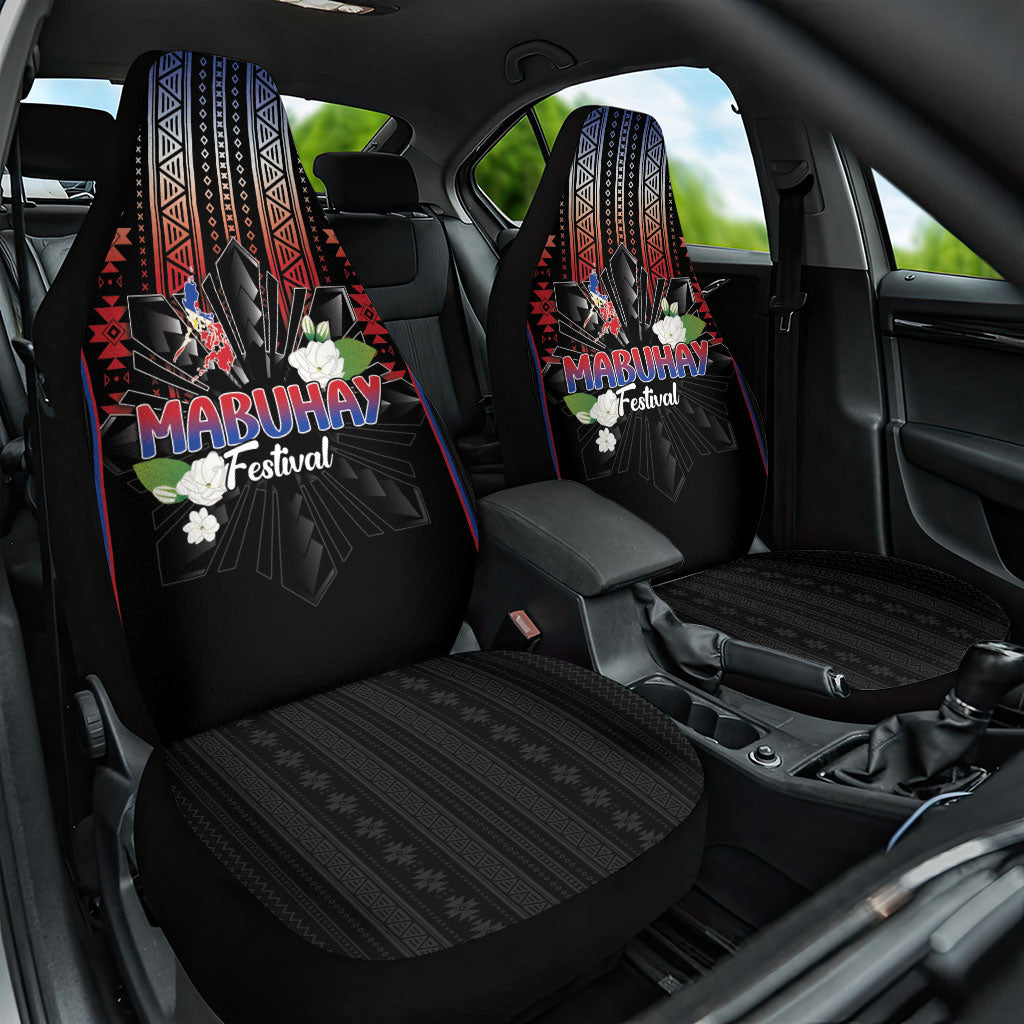 Mabuhay Philippines Festival Car Seat Cover Filipino Map Sampaguita Igorot Pattern LT14 One Size Black - Polynesian Pride