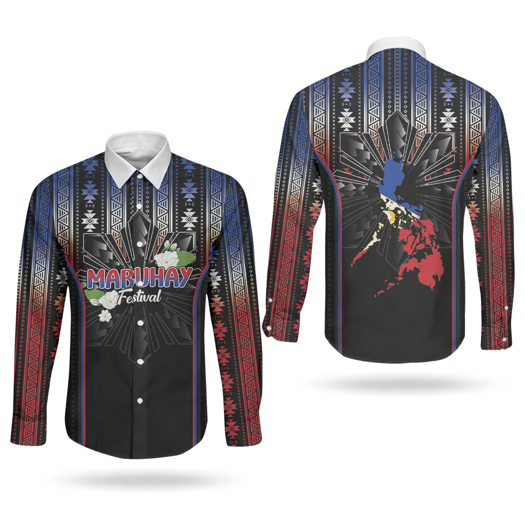 Mabuhay Philippines Festival Couples Matching Mermaid Dress and Long Sleeve Button Shirt Filipino Map Sampaguita Igorot Pattern LT14 - Polynesian Pride