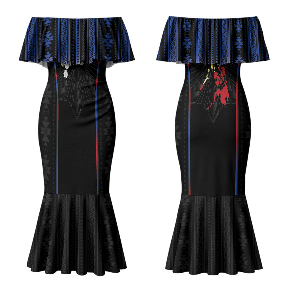 Mabuhay Philippines Festival Couples Matching Mermaid Dress and Long Sleeve Button Shirt Filipino Map Sampaguita Igorot Pattern LT14 - Polynesian Pride