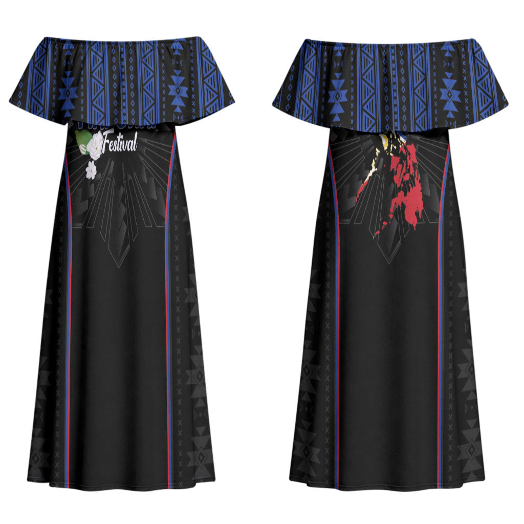 Mabuhay Philippines Festival Couples Matching Off Shoulder Maxi Dress and Hawaiian Shirt Filipino Map Sampaguita Igorot Pattern LT14 - Polynesian Pride