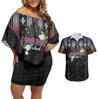 Mabuhay Philippines Festival Couples Matching Off Shoulder Short Dress and Hawaiian Shirt Filipino Map Sampaguita Igorot Pattern LT14 Black - Polynesian Pride
