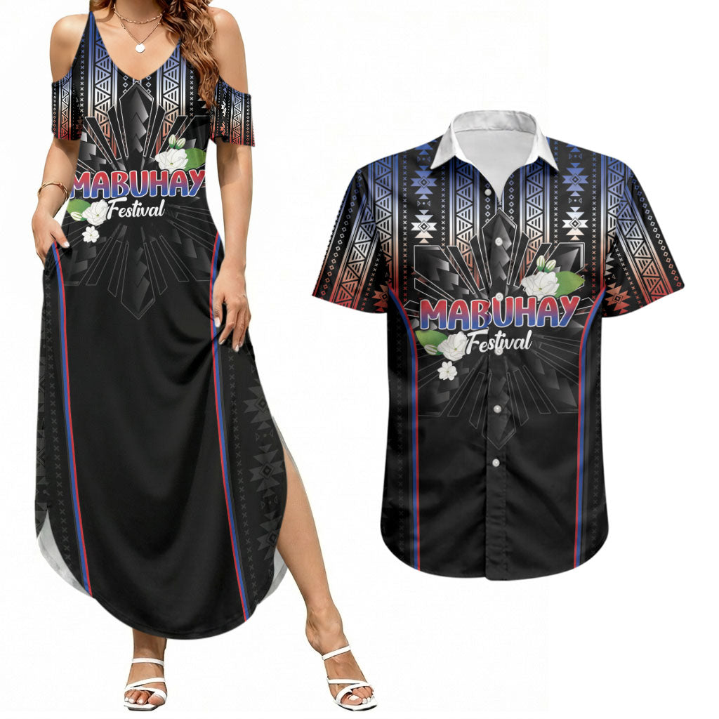 Mabuhay Philippines Festival Couples Matching Summer Maxi Dress and Hawaiian Shirt Filipino Map Sampaguita Igorot Pattern