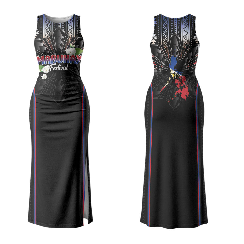 Mabuhay Philippines Festival Couples Matching Tank Maxi Dress and Long Sleeve Button Shirt Filipino Map Sampaguita Igorot Pattern LT14 - Polynesian Pride