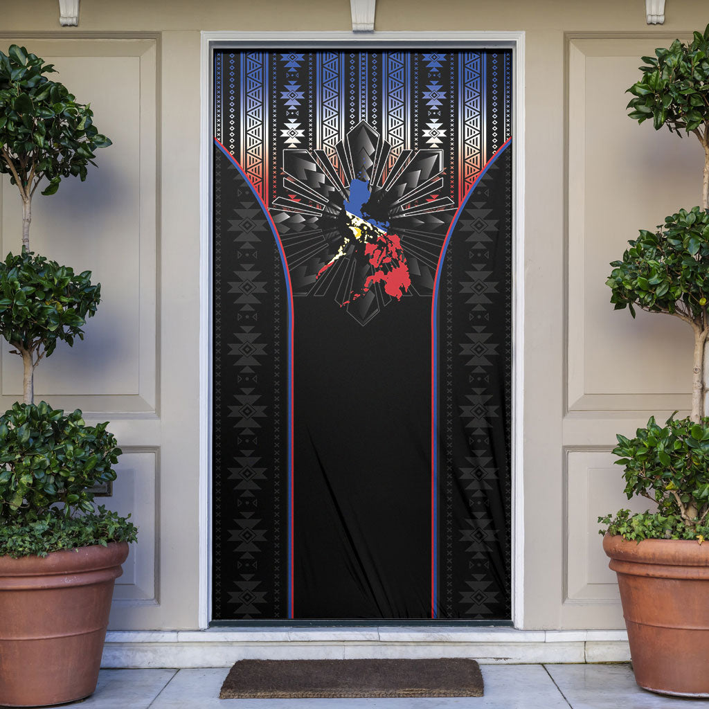 Mabuhay Philippines Festival Door Cover Filipino Map Sampaguita Igorot Pattern LT14 Black - Polynesian Pride