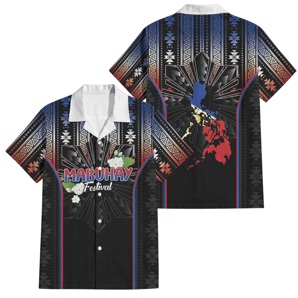 Mabuhay Philippines Festival Family Matching Long Sleeve Bodycon Dress and Hawaiian Shirt Filipino Map Sampaguita Igorot Pattern LT14 Dad's Shirt - Short Sleeve Black - Polynesian Pride
