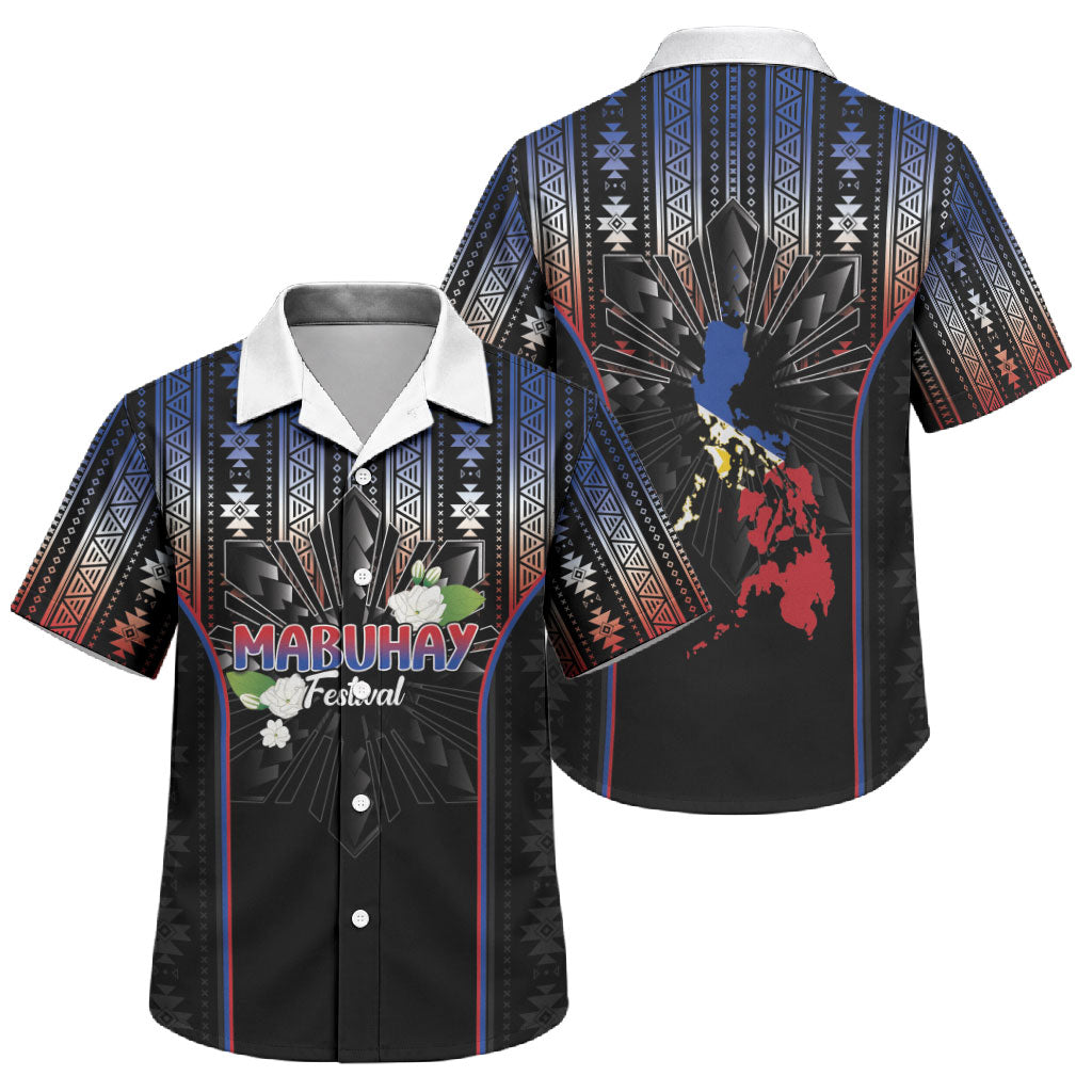 Mabuhay Philippines Festival Family Matching Off Shoulder Maxi Dress and Hawaiian Shirt Filipino Map Sampaguita Igorot Pattern LT14 Son's Shirt Black - Polynesian Pride