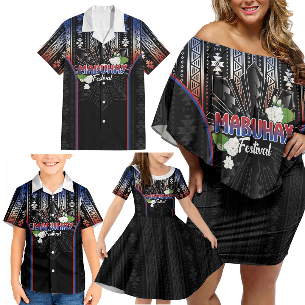 Mabuhay Philippines Festival Family Matching Off Shoulder Short Dress and Hawaiian Shirt Filipino Map Sampaguita Igorot Pattern LT14 - Polynesian Pride