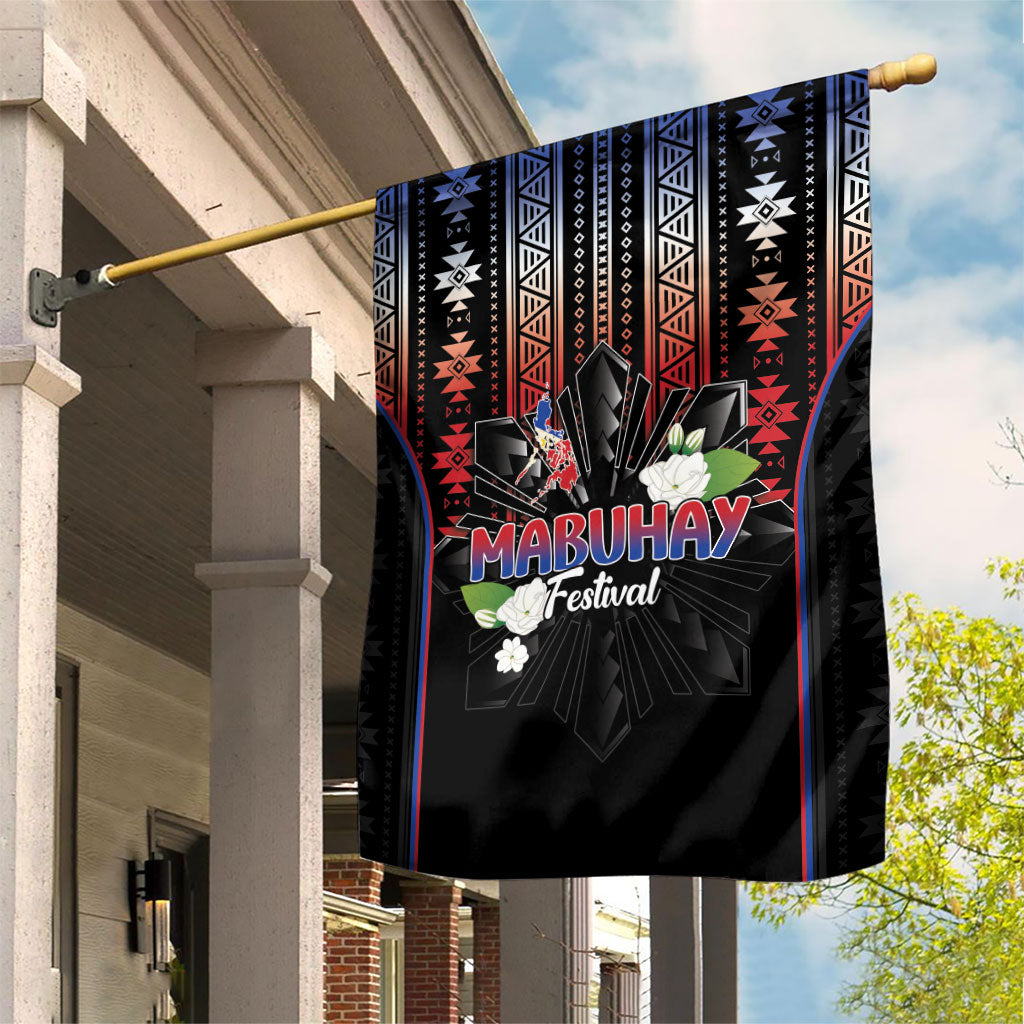 Mabuhay Philippines Festival Garden Flag Filipino Map Sampaguita Igorot Pattern LT14 House Flag Black - Polynesian Pride