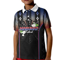 Mabuhay Philippines Festival Kid Polo Shirt Filipino Map Sampaguita Igorot Pattern LT14 Kid Black - Polynesian Pride