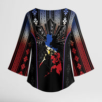 Mabuhay Philippines Festival Kimono Sleeve Blouse Filipino Map Sampaguita Igorot Pattern LT14 - Polynesian Pride
