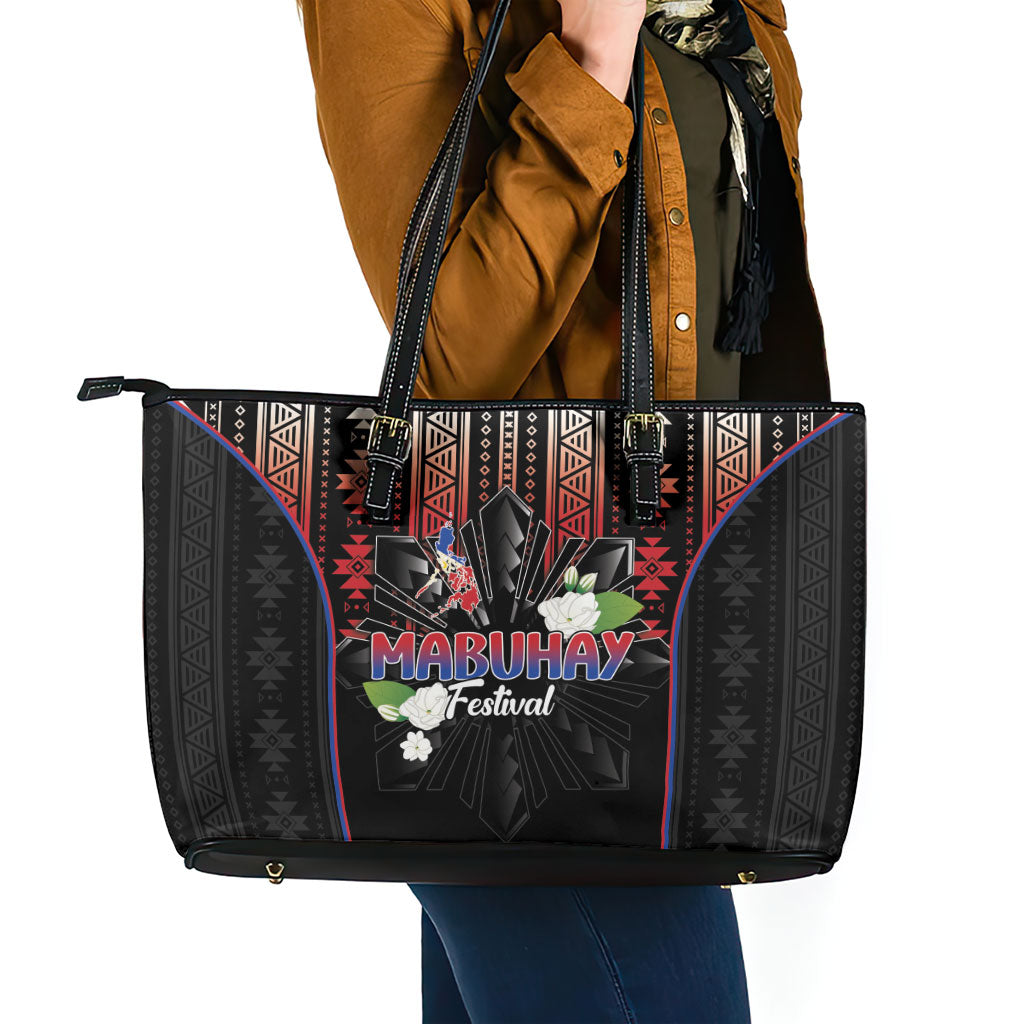 Mabuhay Philippines Festival Leather Tote Bag Filipino Map Sampaguita Igorot Pattern LT14 - Polynesian Pride
