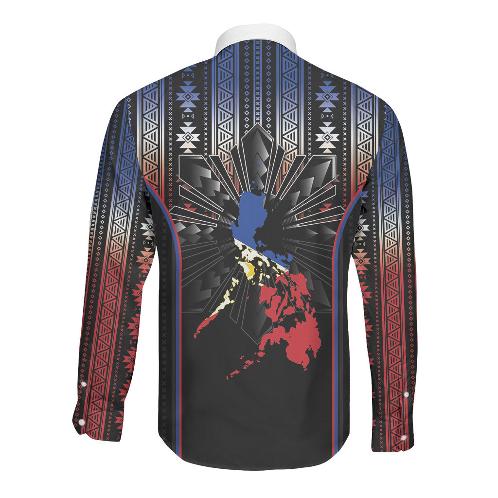 Mabuhay Philippines Festival Long Sleeve Button Shirt Filipino Map Sampaguita Igorot Pattern LT14 - Polynesian Pride