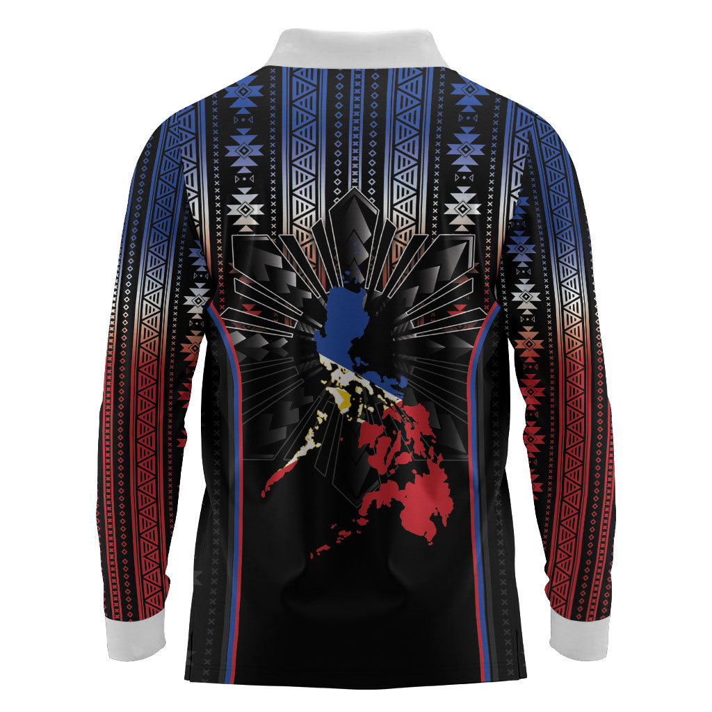 Mabuhay Philippines Festival Long Sleeve Polo Shirt Filipino Map Sampaguita Igorot Pattern LT14 - Polynesian Pride