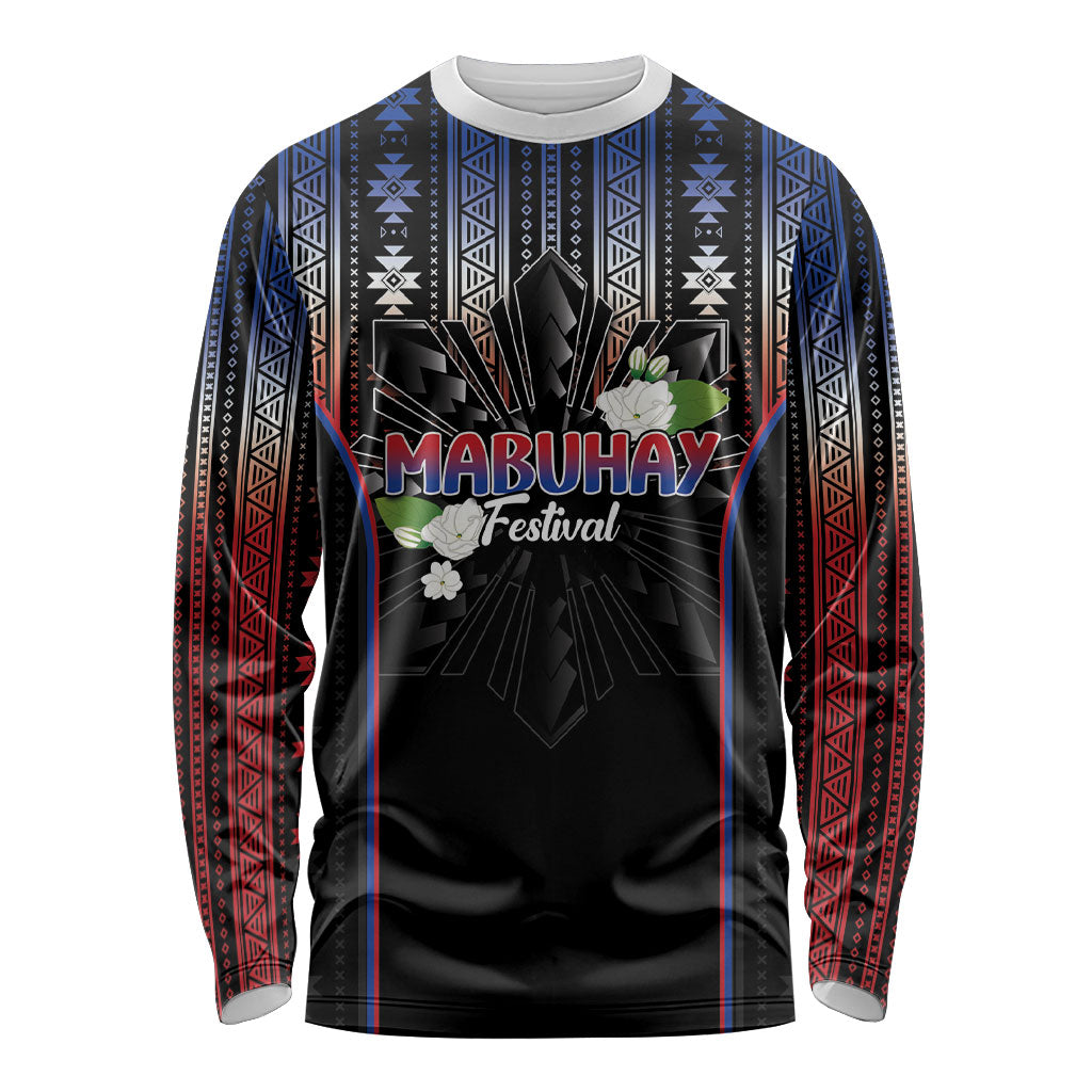 Mabuhay Philippines Festival Long Sleeve Shirt Filipino Map Sampaguita Igorot Pattern LT14 Unisex Black - Polynesian Pride