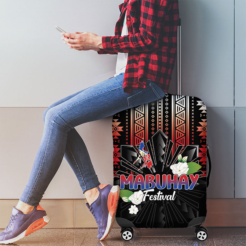 Mabuhay Philippines Festival Luggage Cover Filipino Map Sampaguita Igorot Pattern LT14 - Polynesian Pride