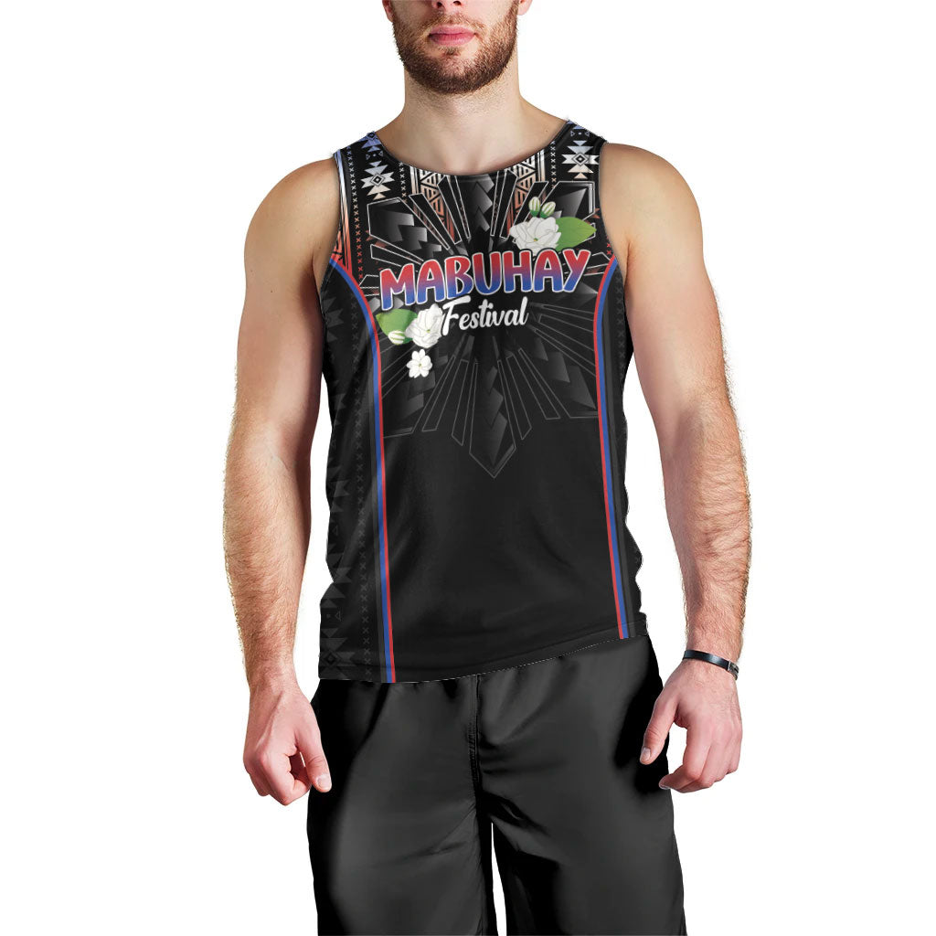 Mabuhay Philippines Festival Men Tank Top Filipino Map Sampaguita Igorot Pattern LT14 - Polynesian Pride