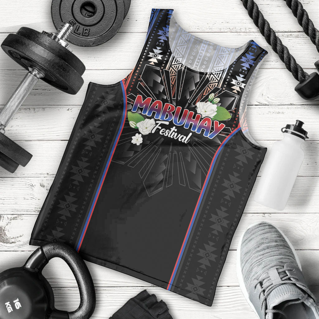 Mabuhay Philippines Festival Men Tank Top Filipino Map Sampaguita Igorot Pattern LT14 - Polynesian Pride