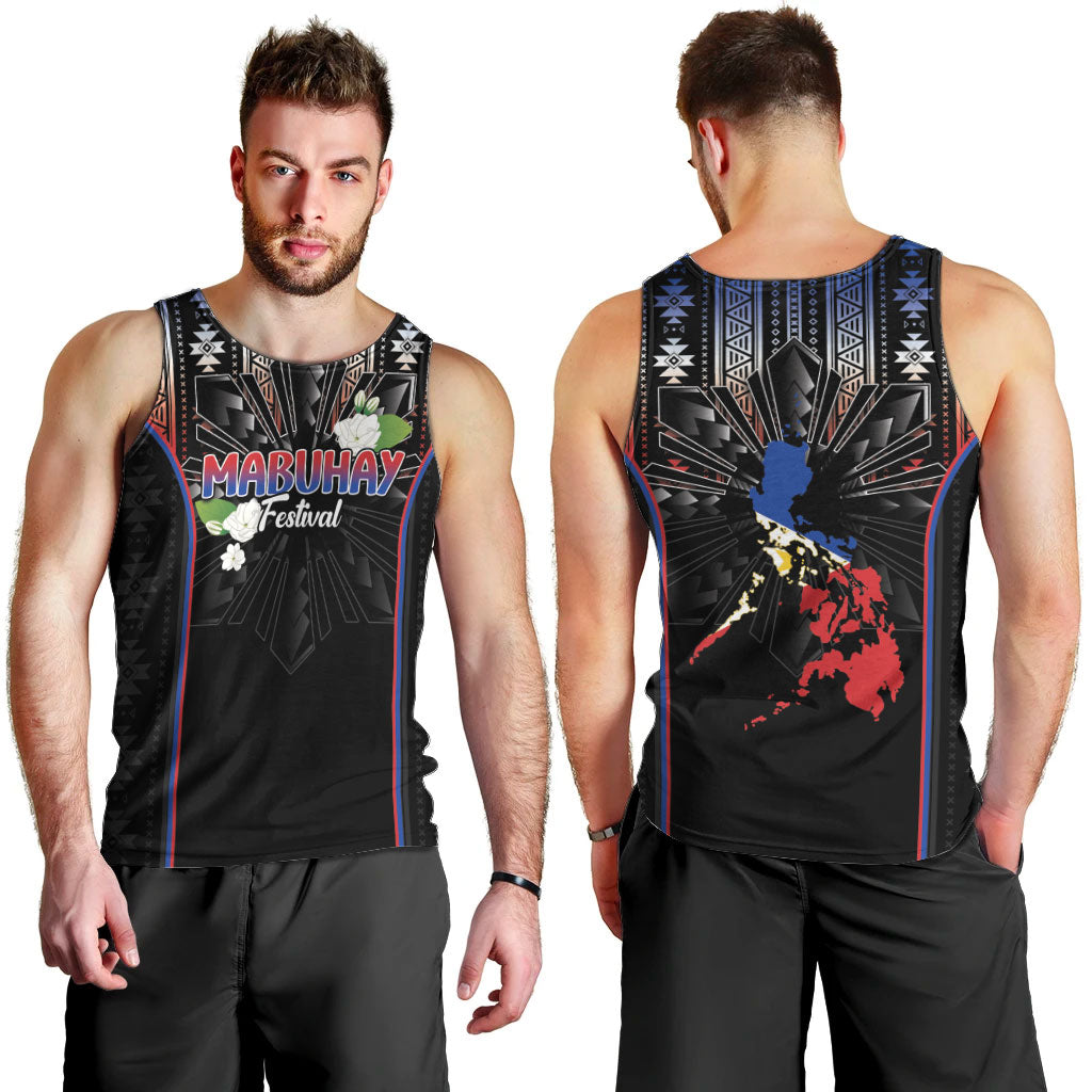 Mabuhay Philippines Festival Men Tank Top Filipino Map Sampaguita Igorot Pattern LT14 - Polynesian Pride