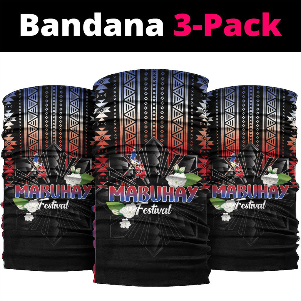 Mabuhay Philippines Festival Neck Gaiter Filipino Map Sampaguita Igorot Pattern LT14 package One Size: 25*50cm Black - Polynesian Pride