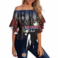 Mabuhay Philippines Festival Off Shoulder Wrap Waist Top Filipino Map Sampaguita Igorot Pattern LT14 Black - Polynesian Pride