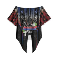 Mabuhay Philippines Festival Off Shoulder Wrap Waist Top Filipino Map Sampaguita Igorot Pattern LT14 - Polynesian Pride