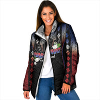 Mabuhay Philippines Festival Padded Jacket Filipino Map Sampaguita Igorot Pattern LT14 Women Black - Polynesian Pride