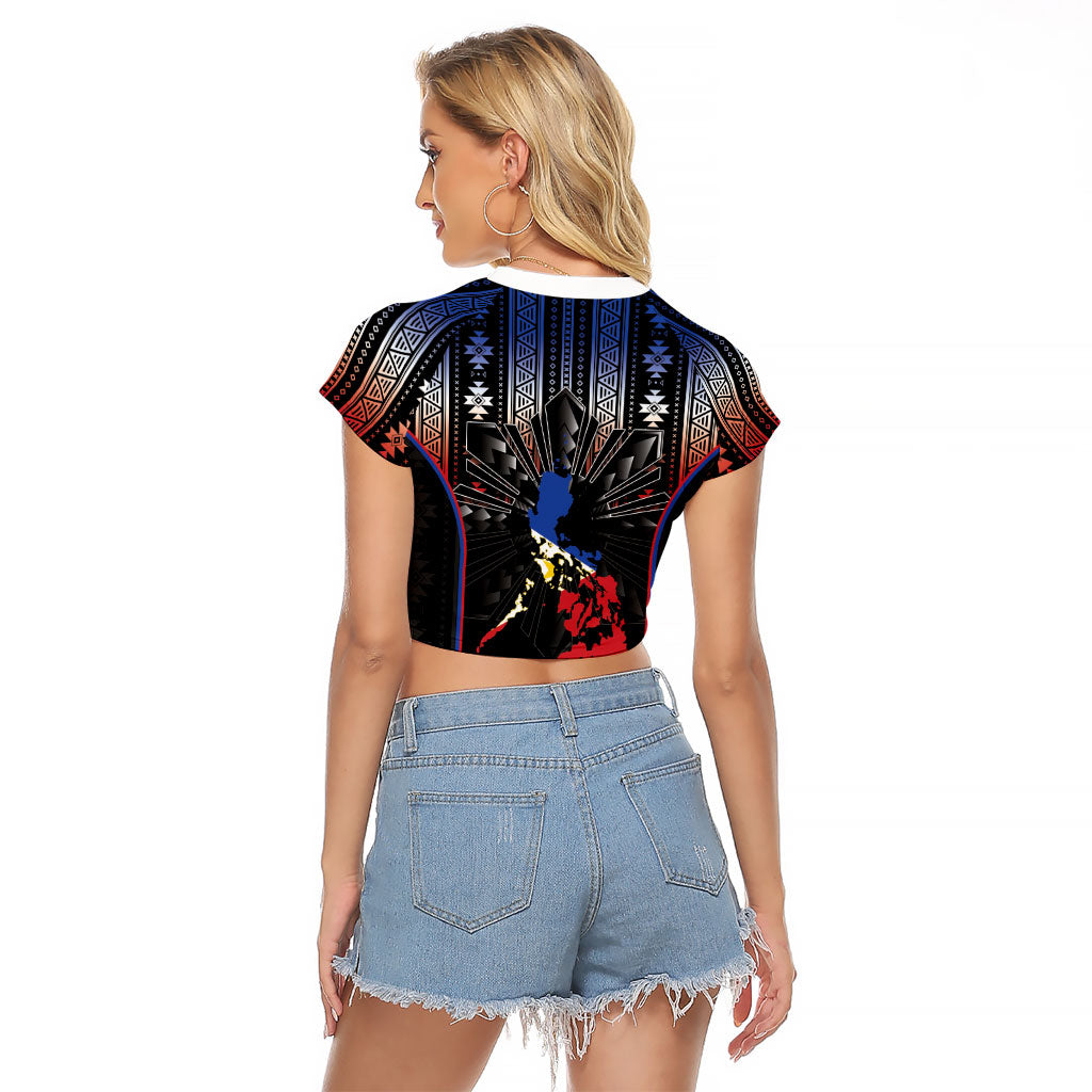 Mabuhay Philippines Festival Raglan Cropped T Shirt Filipino Map Sampaguita Igorot Pattern LT14 - Polynesian Pride