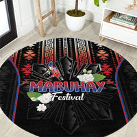 Mabuhay Philippines Festival Round Carpet Filipino Map Sampaguita Igorot Pattern LT14 Black - Polynesian Pride