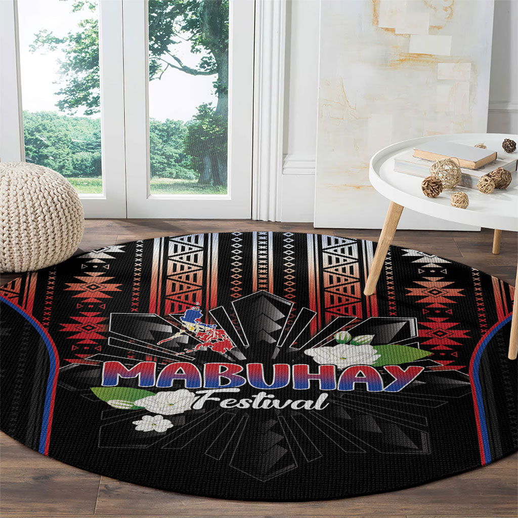 Mabuhay Philippines Festival Round Carpet Filipino Map Sampaguita Igorot Pattern LT14 - Polynesian Pride