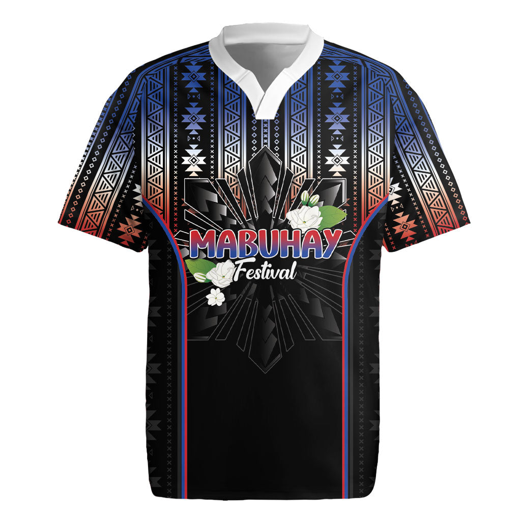 Mabuhay Philippines Festival Rugby Jersey Filipino Map Sampaguita Igorot Pattern LT14 Black - Polynesian Pride