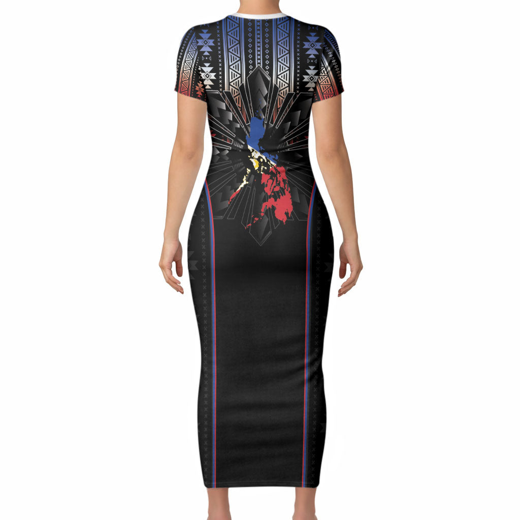 Mabuhay Philippines Festival Short Sleeve Bodycon Dress Filipino Map Sampaguita Igorot Pattern LT14 - Polynesian Pride