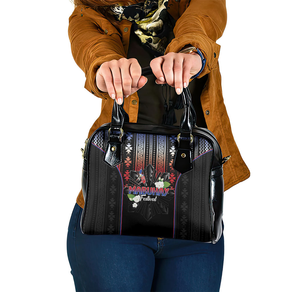 Mabuhay Philippines Festival Shoulder Handbag Filipino Map Sampaguita Igorot Pattern LT14 One Size Black - Polynesian Pride