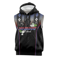 Mabuhay Philippines Festival Sleeveless Hoodie Filipino Map Sampaguita Igorot Pattern LT14 Black - Polynesian Pride