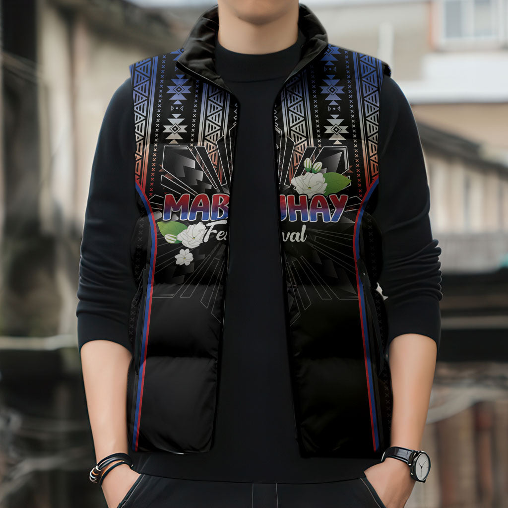 Mabuhay Philippines Festival Sleeveless Puffer Jacket Filipino Map Sampaguita Igorot Pattern LT14 - Polynesian Pride