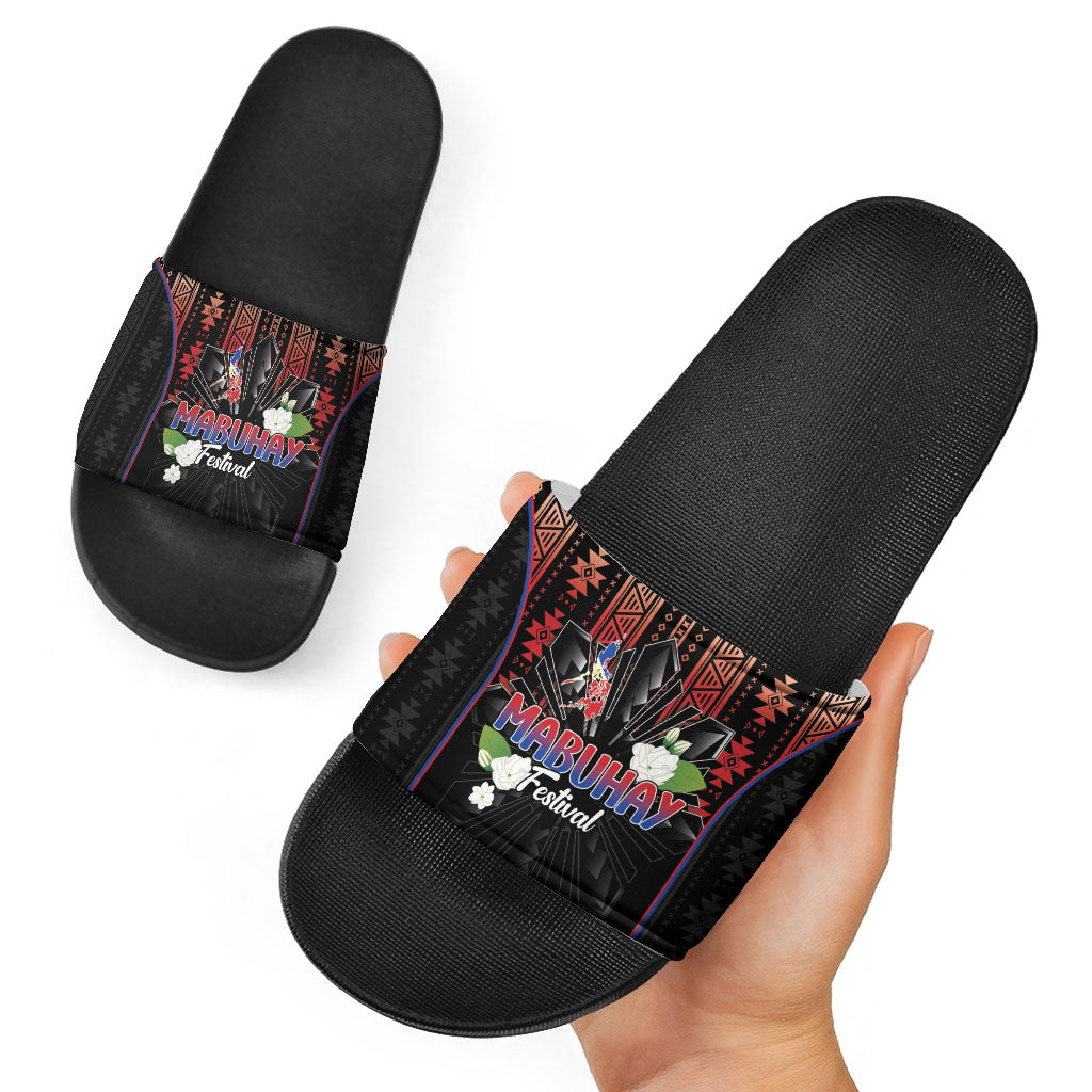 Mabuhay Philippines Festival Slide Sandals Filipino Map Sampaguita Igorot Pattern LT14 - Polynesian Pride