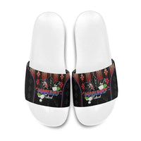 Mabuhay Philippines Festival Slide Sandals Filipino Map Sampaguita Igorot Pattern LT14 Black - Polynesian Pride