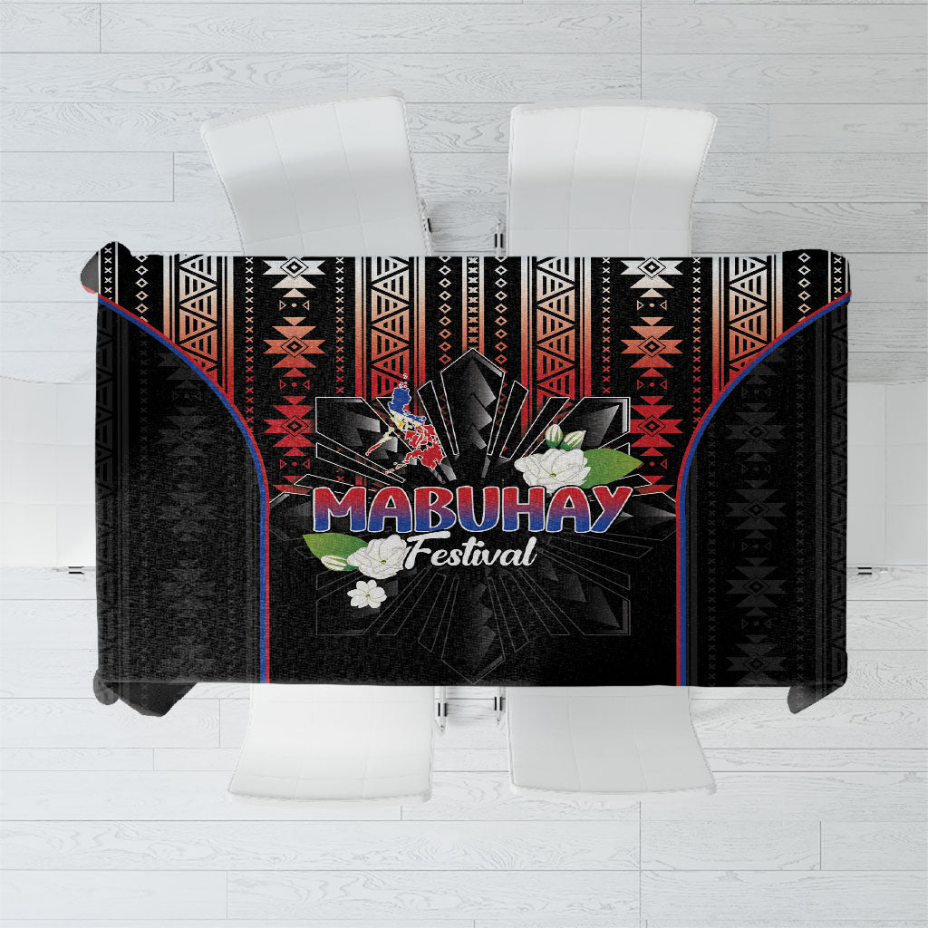 Mabuhay Philippines Festival Tablecloth Filipino Map Sampaguita Igorot Pattern LT14 Black - Polynesian Pride
