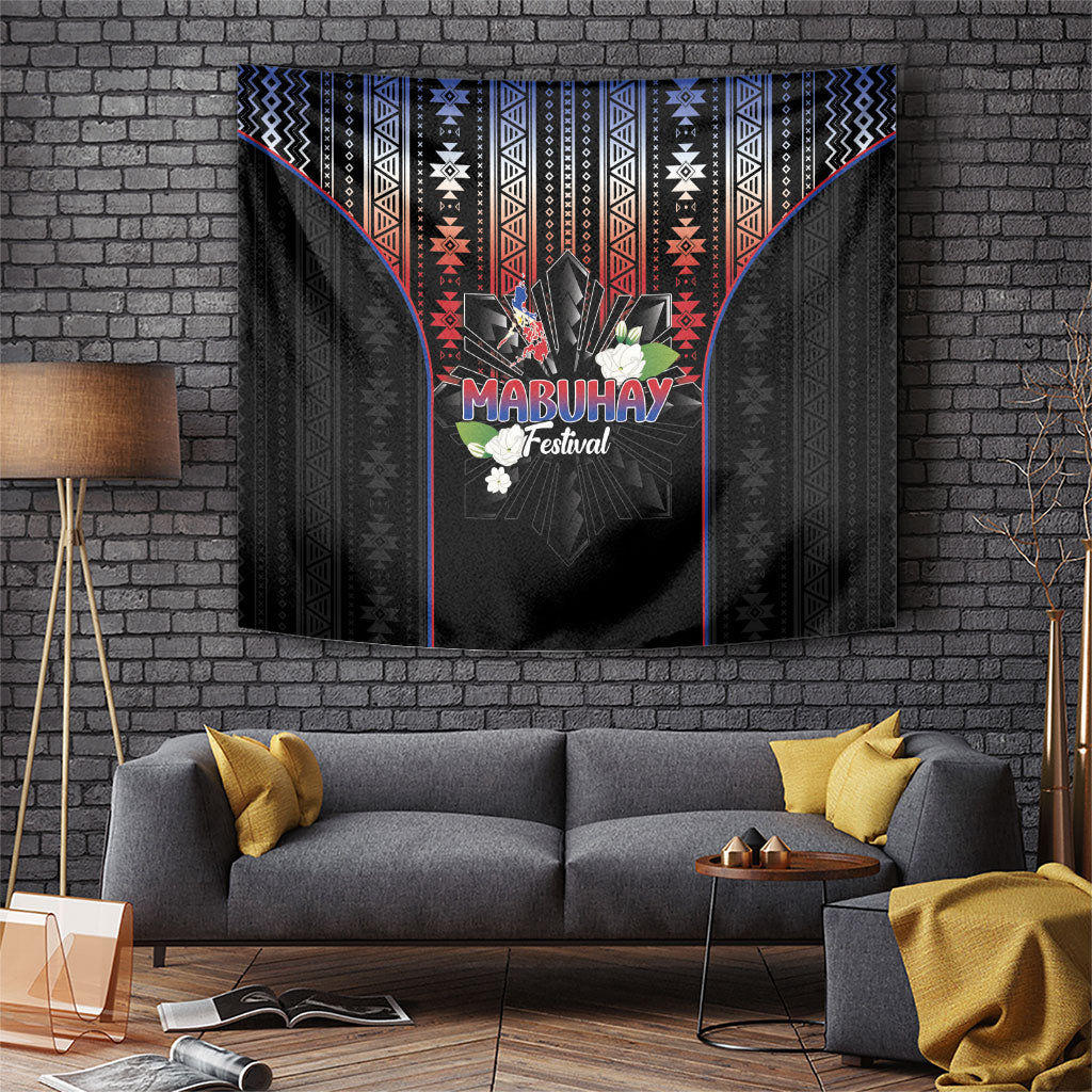 Mabuhay Philippines Festival Tapestry Filipino Map Sampaguita Igorot Pattern LT14 Black - Polynesian Pride