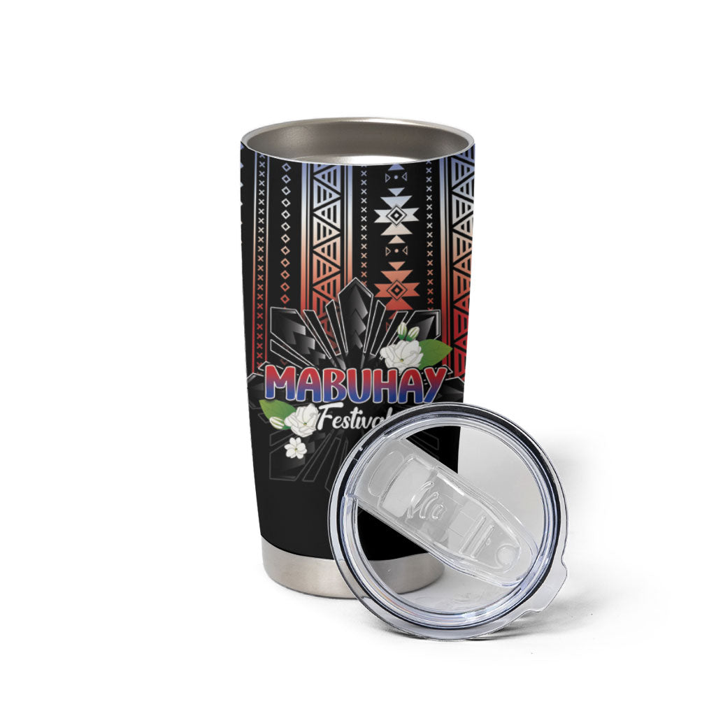 Mabuhay Philippines Festival Tumbler Cup Filipino Map Sampaguita Igorot Pattern LT14 - Polynesian Pride