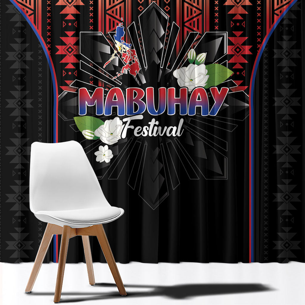 Mabuhay Philippines Festival Window Curtain Filipino Map Sampaguita Igorot Pattern LT14 - Polynesian Pride
