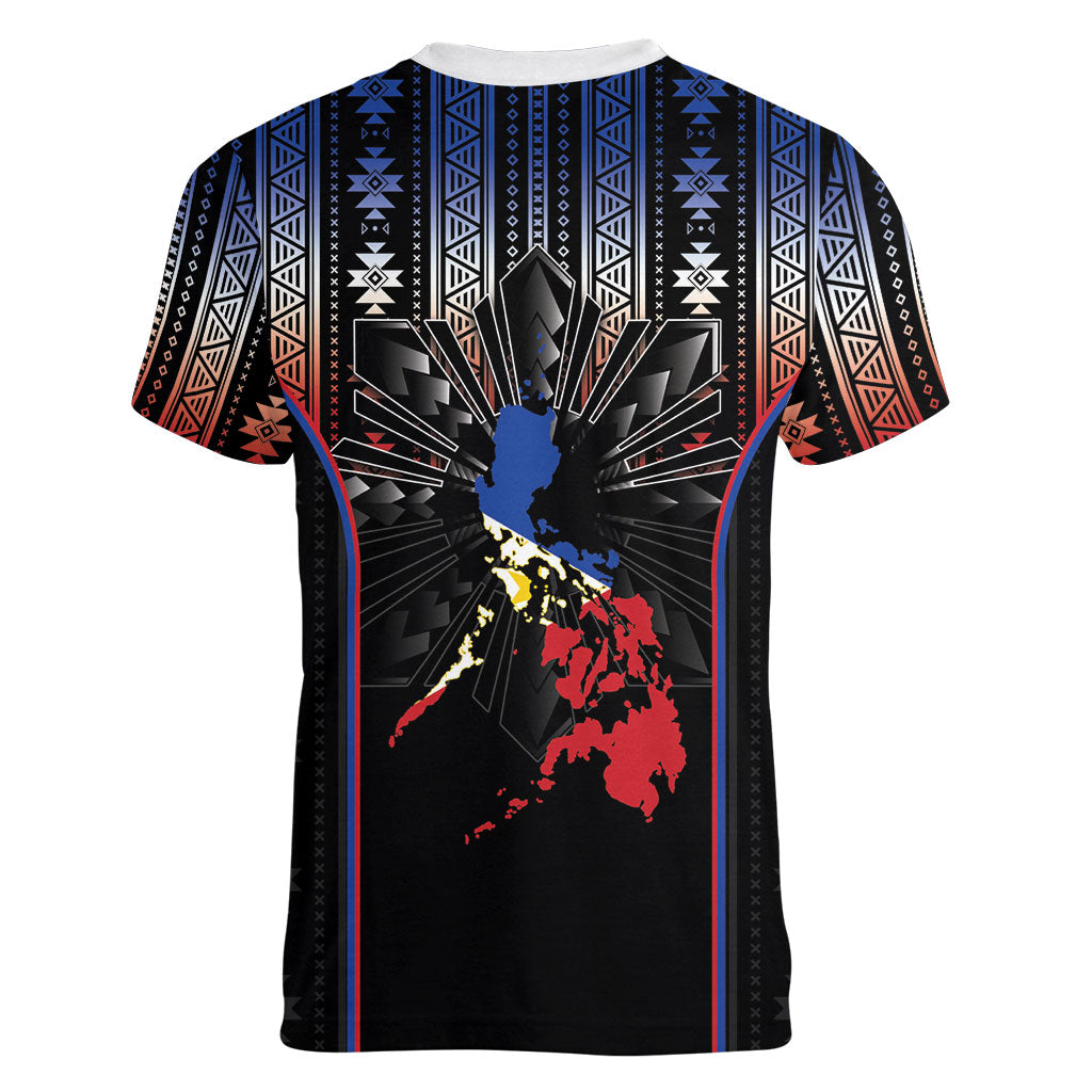 Mabuhay Philippines Festival Women V-Neck T-Shirt Filipino Map Sampaguita Igorot Pattern LT14 - Polynesian Pride