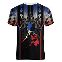 Mabuhay Philippines Festival Women V-Neck T-Shirt Filipino Map Sampaguita Igorot Pattern LT14 - Polynesian Pride