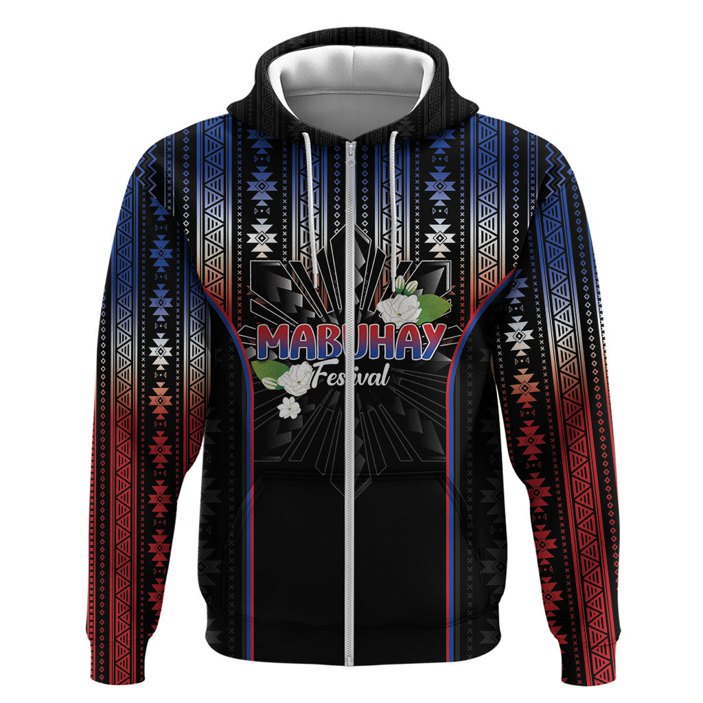 Mabuhay Philippines Festival Zip Hoodie Filipino Map Sampaguita Igorot Pattern LT14 Zip Hoodie Black - Polynesian Pride