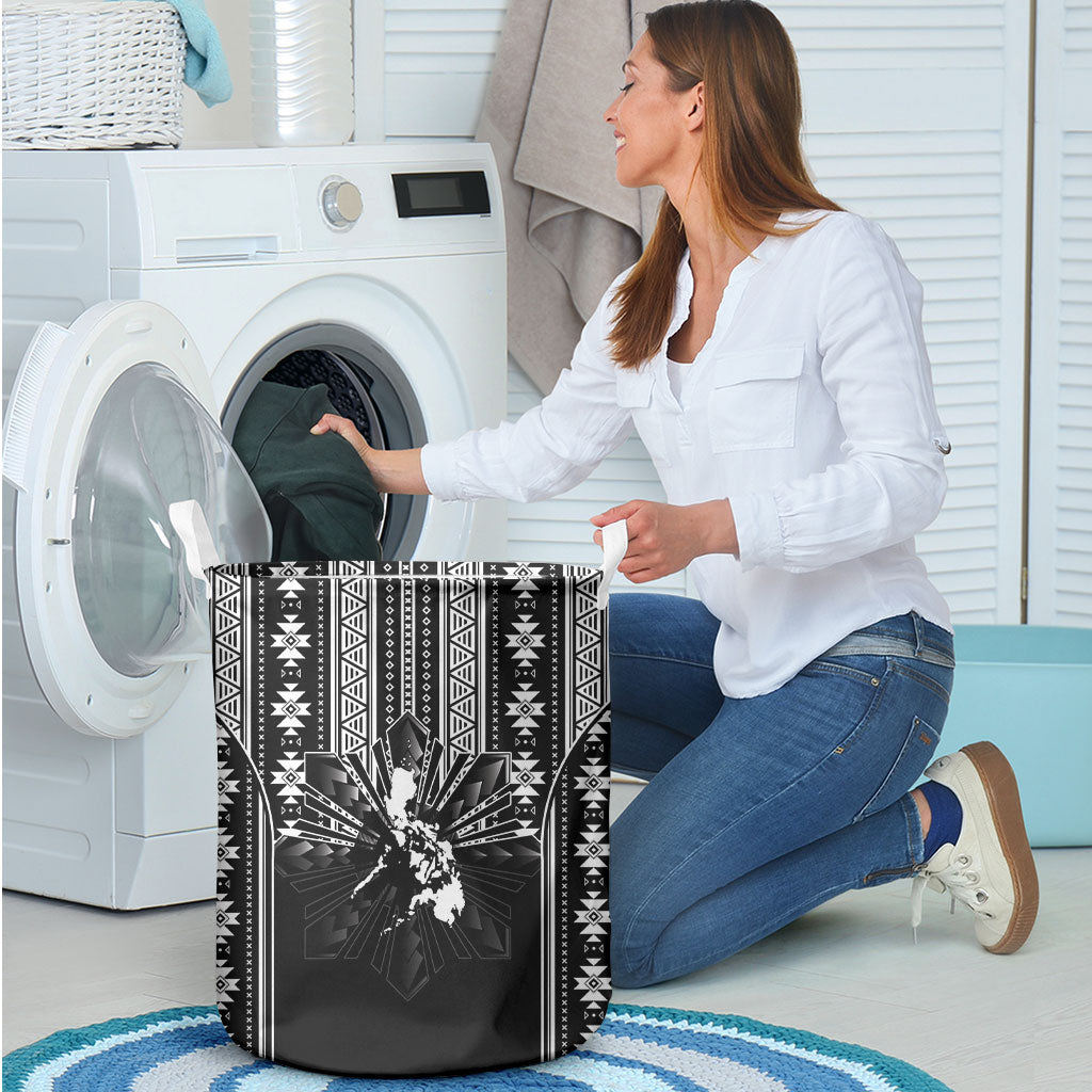 Mabuhay Philippines Festival Laundry Basket Filipino Map Black White Igorot Pattern LT14 - Polynesian Pride