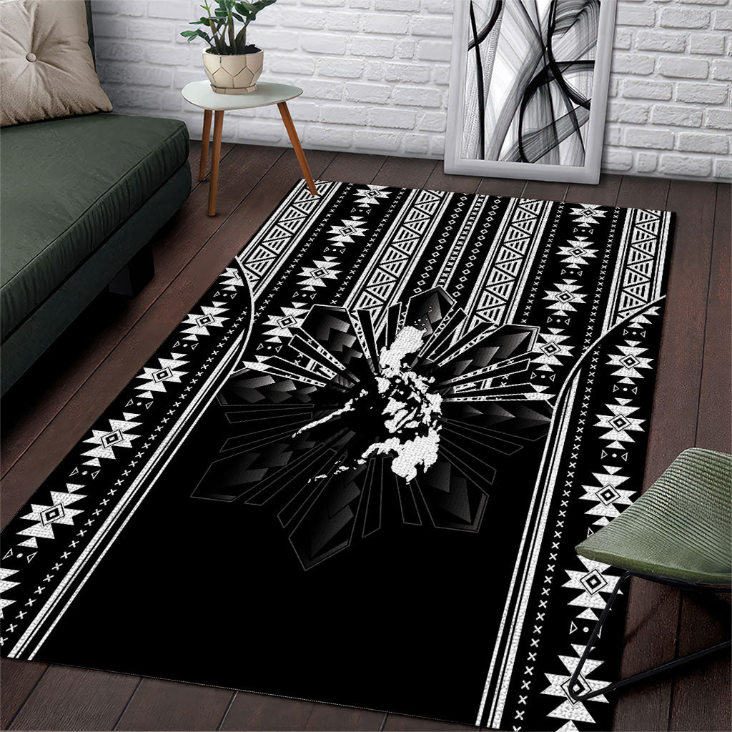 Mabuhay Philippines Festival Area Rug Filipino Map Black White Igorot Pattern LT14 Black - Polynesian Pride